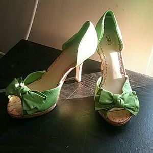 Green and cork heels